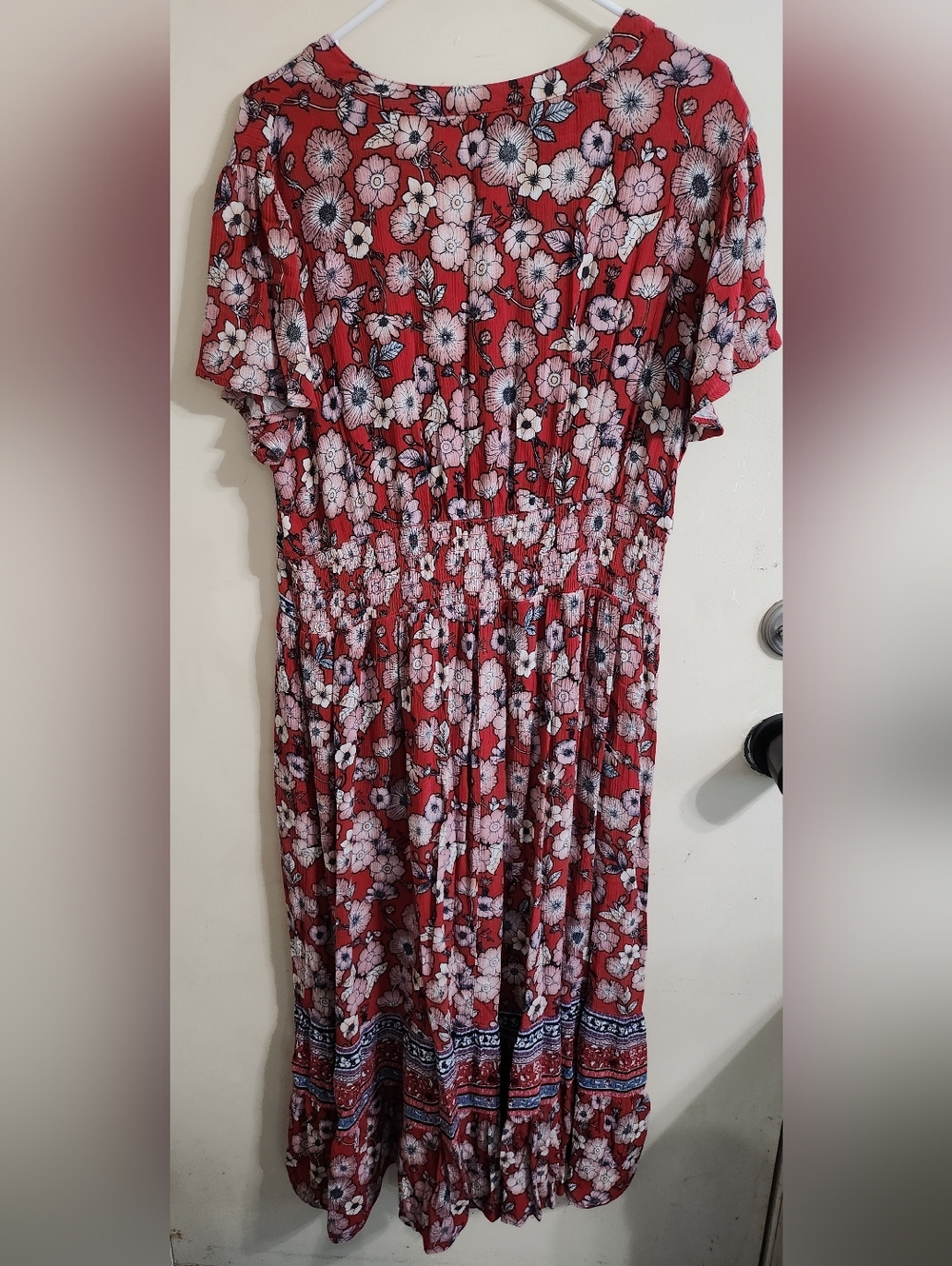 Knox Rose Red Floral Dress with Pink and White Blooms Size: Large Used: Good - Picture 3 of 3